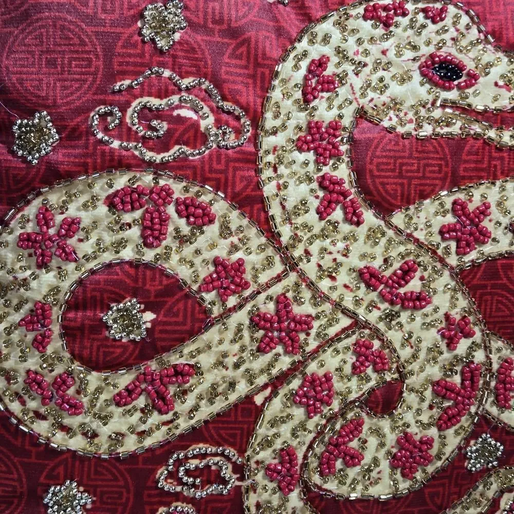 Chinese New Year 2025 Dragon Red 17 In Square GOLD Beaded Toss Pillow NWT Asian